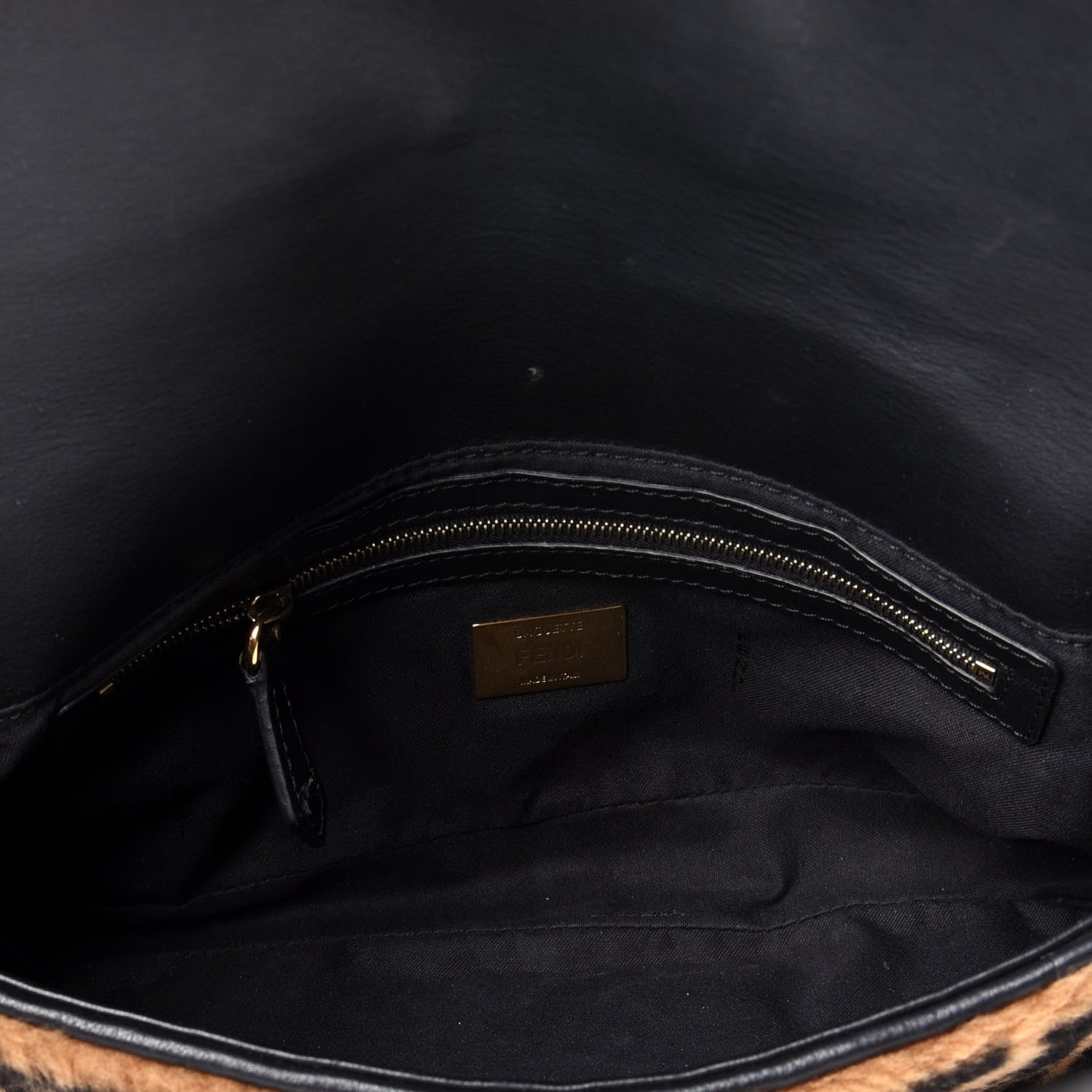Fendi Shearling Vitello Dolce Macro FF 1974 Baguette Tobacco Black 5 of 8