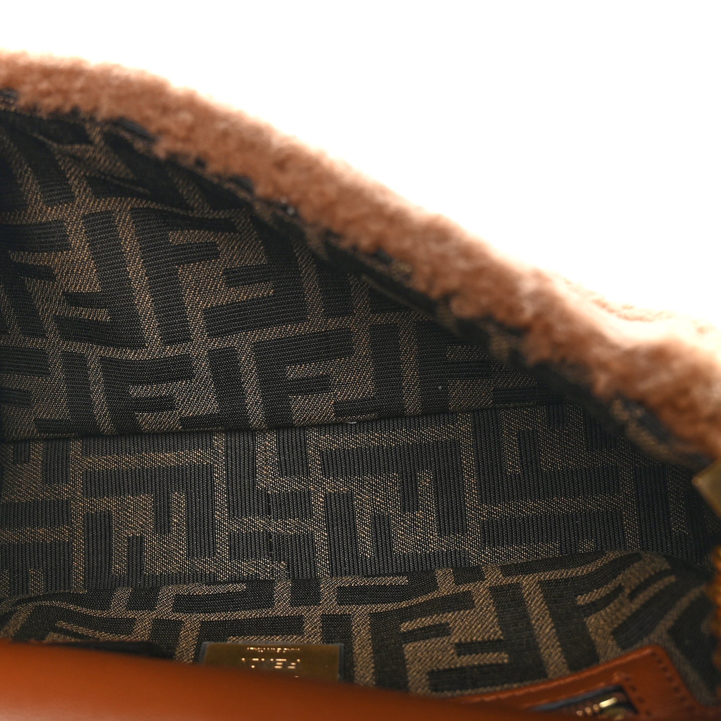 Shearling Lambskin Midi Chain Baguette Caramello