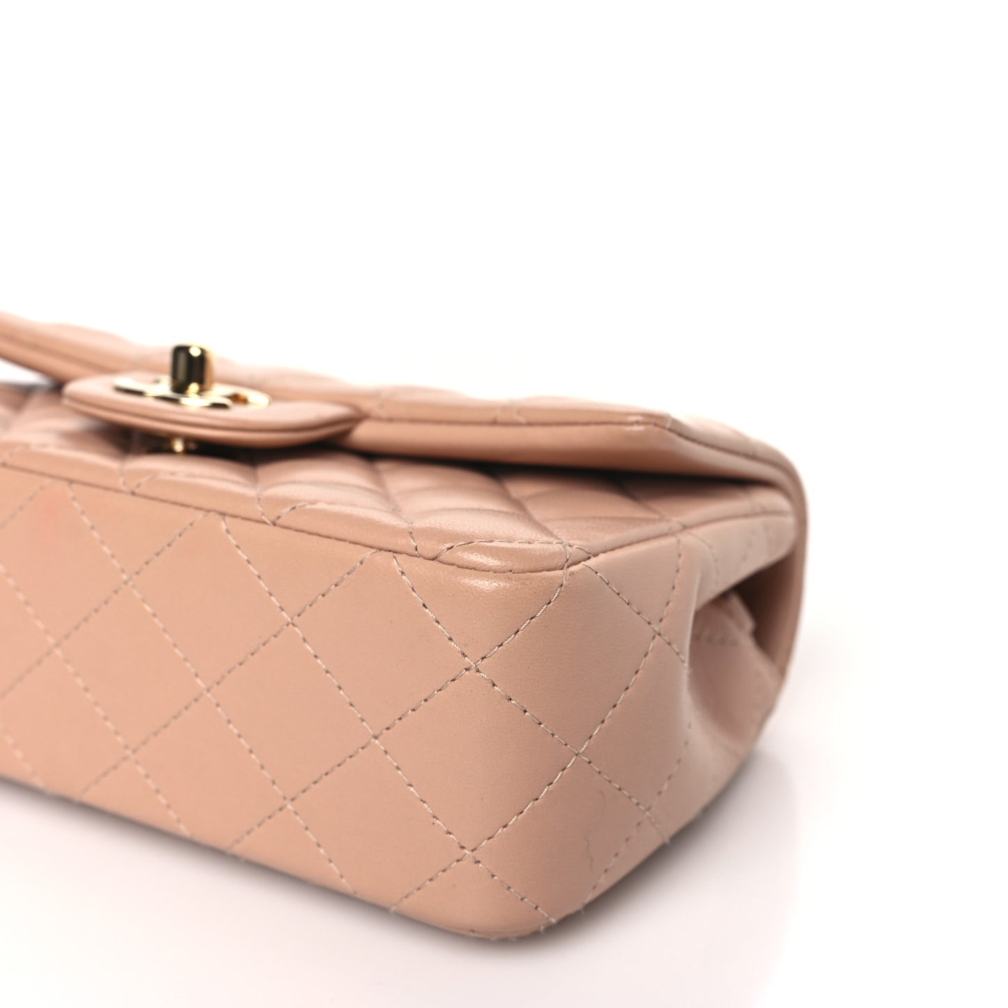 Lambskin Quilted Mini Rectangular Flap Beige
