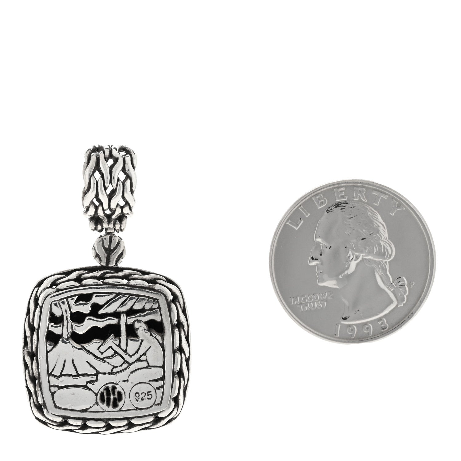 John Hardy Sterling Silver Palu Square Hammered Pendant 2 of 3