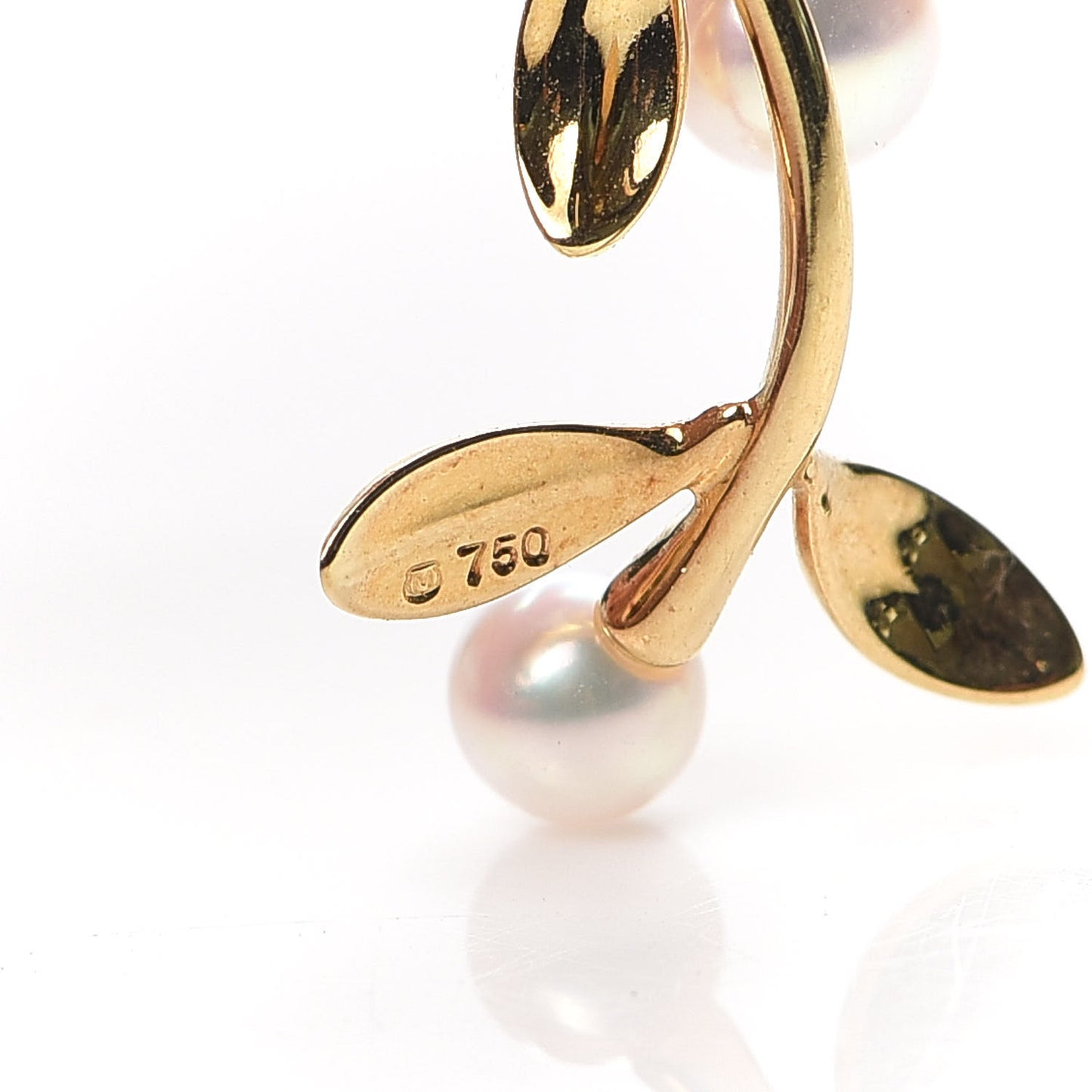 18K Yellow Gold Akoya Pearl Olive Leaf Earrings
