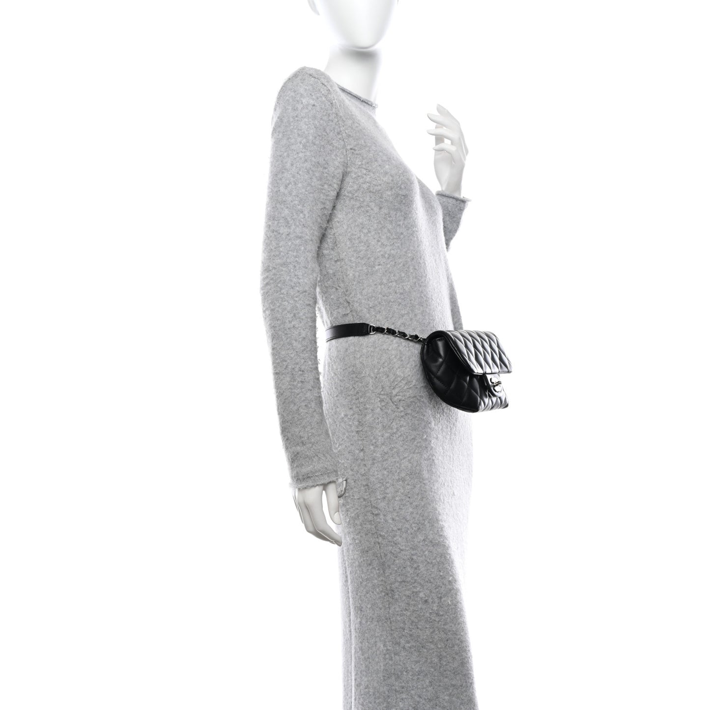 Calfskin Quilted CC Uniform Flap Belt Bag Black