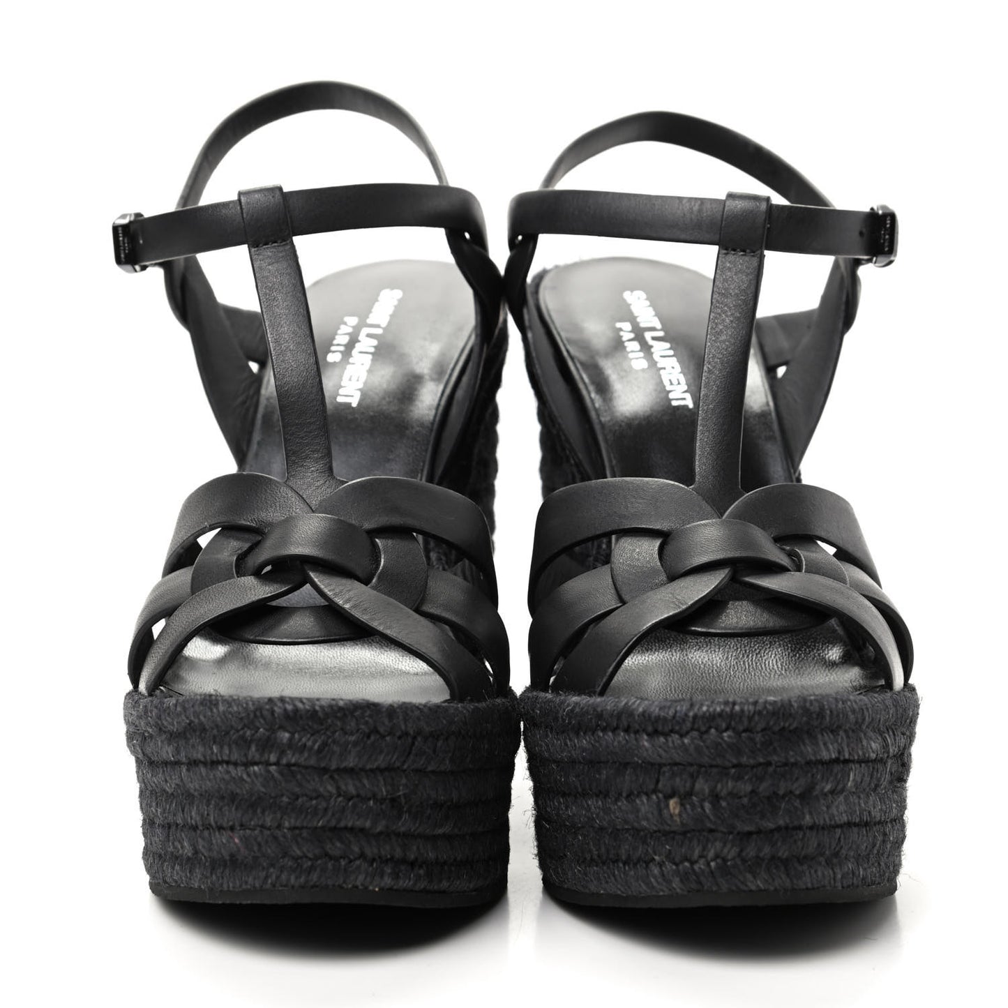 Calfskin Tribute 95 Platform Espadrille Wedge Sandals 39.5 Black
