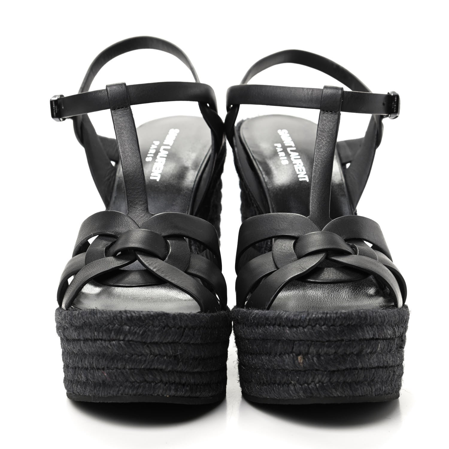 Saint Laurent Calfskin Tribute 95 Platform Espadrille Wedge Sandals 39.5 Black 2 of 8