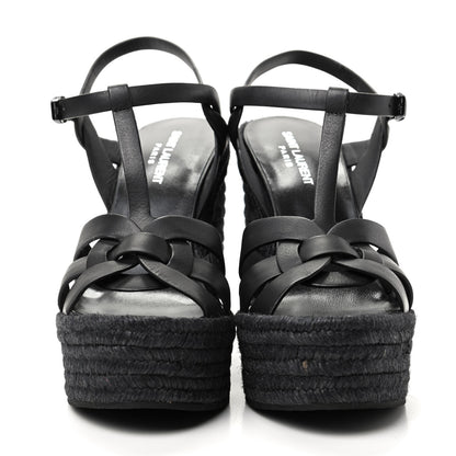 Saint Laurent Calfskin Tribute 95 Platform Espadrille Wedge Sandals 39.5 Black 2 of 8