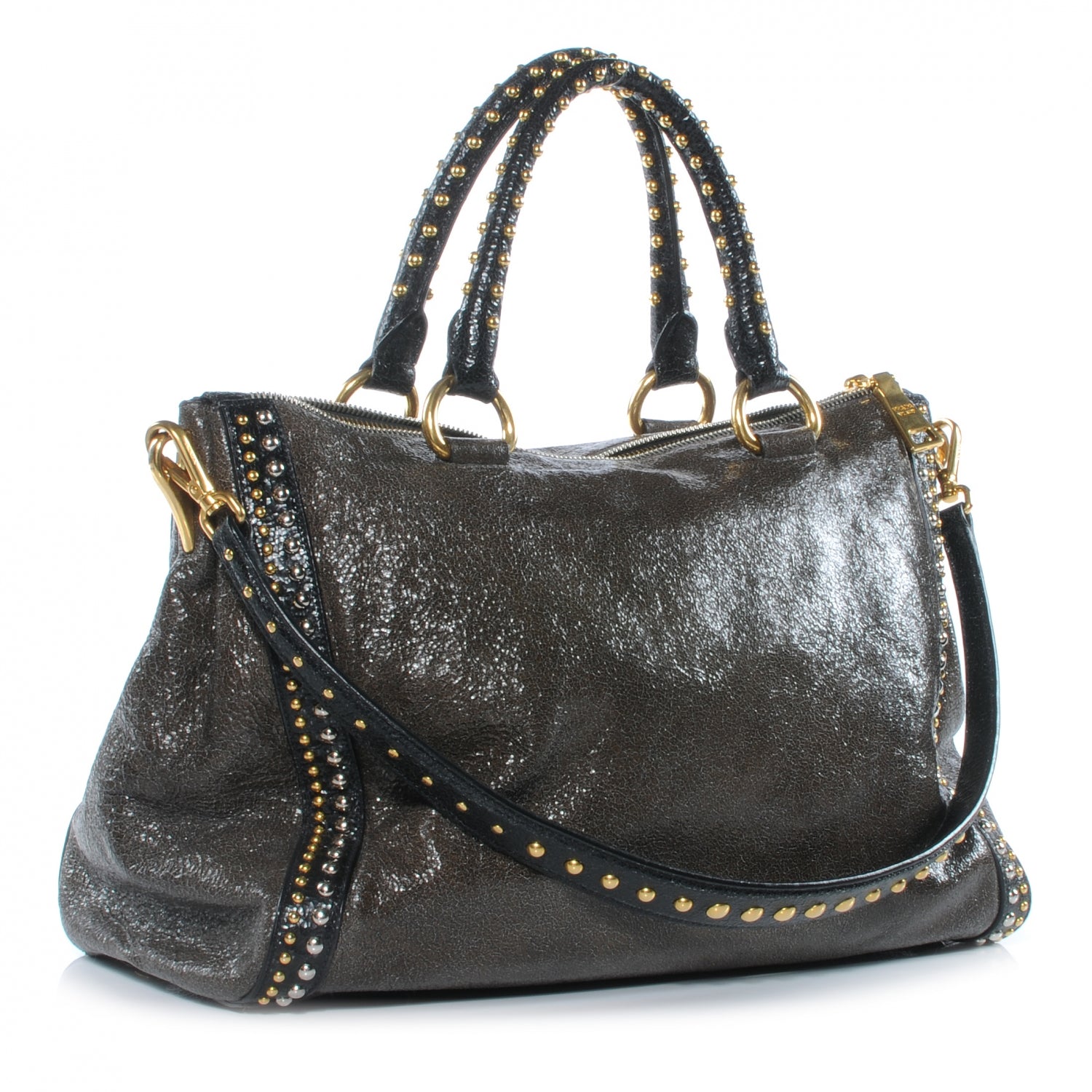 Prada Crackled Studded Tote 3 of 8