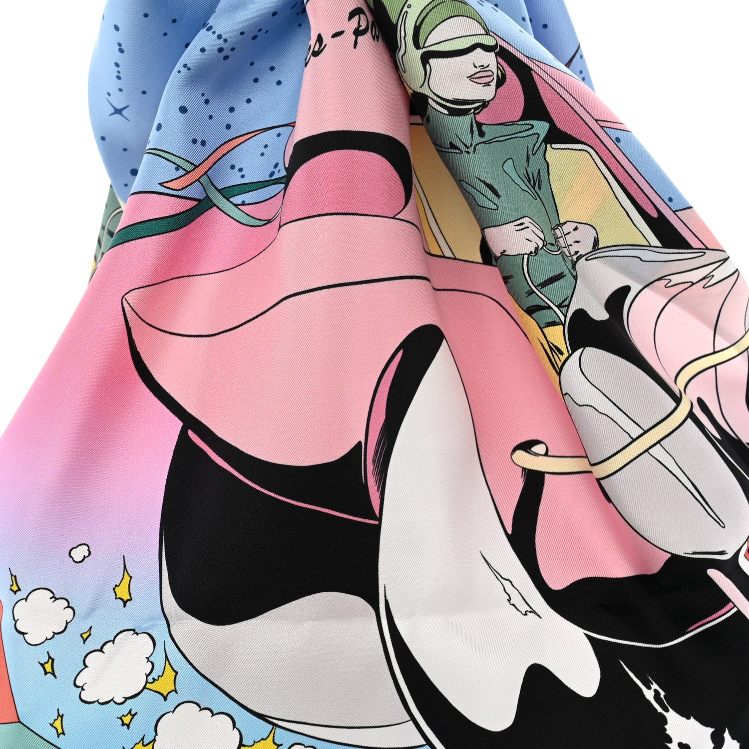 Hermes Silk Space Derby Furoshiki Bag GM Bleu Ciel Rose Vert Amande 7 of 10