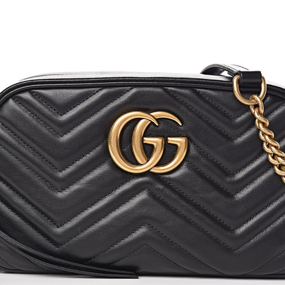 Gucci Calfskin Matelasse Small GG Marmont Chain Shoulder Bag Black 8 of 10