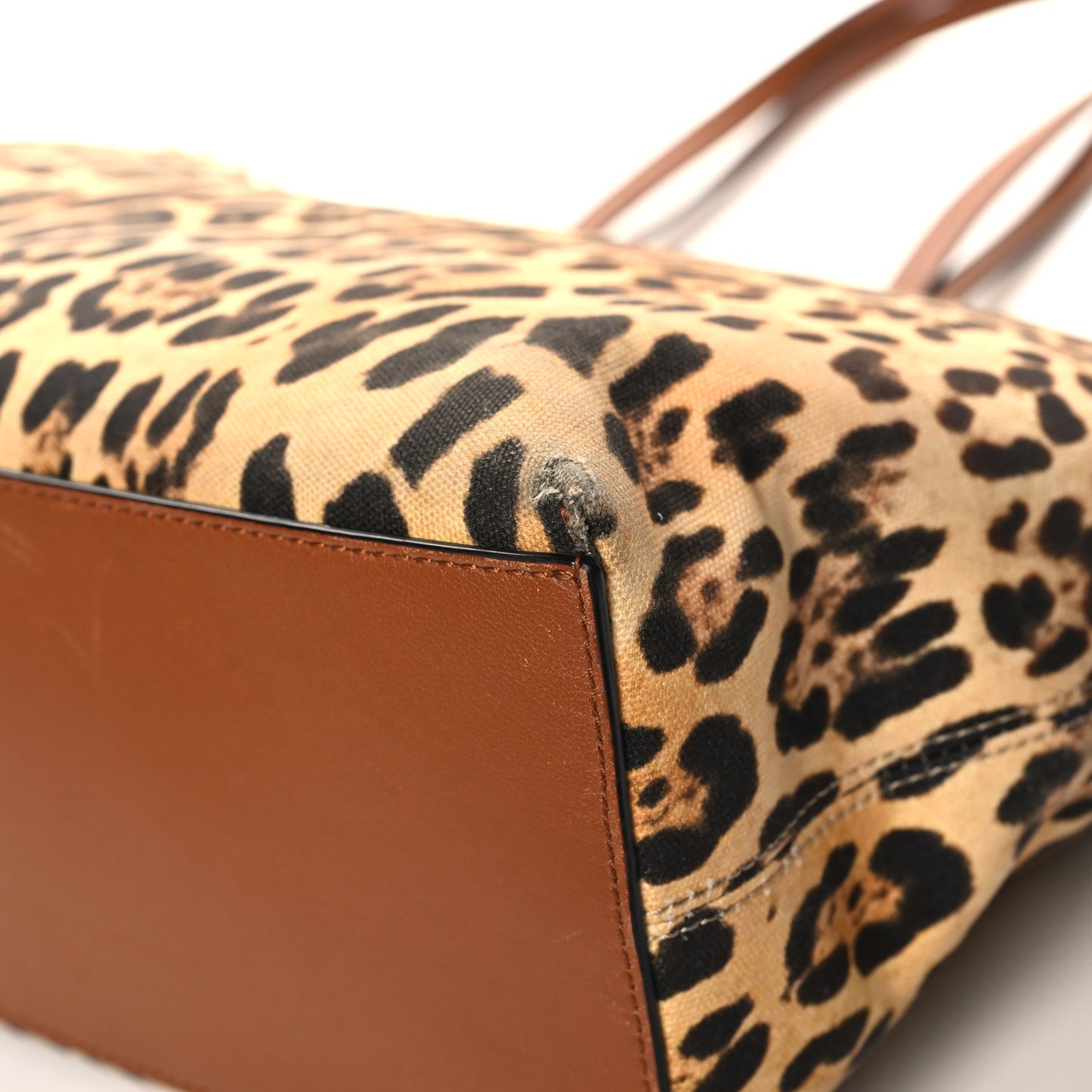 Canvas Nappa Leopard Print Rockstud Tote Brown