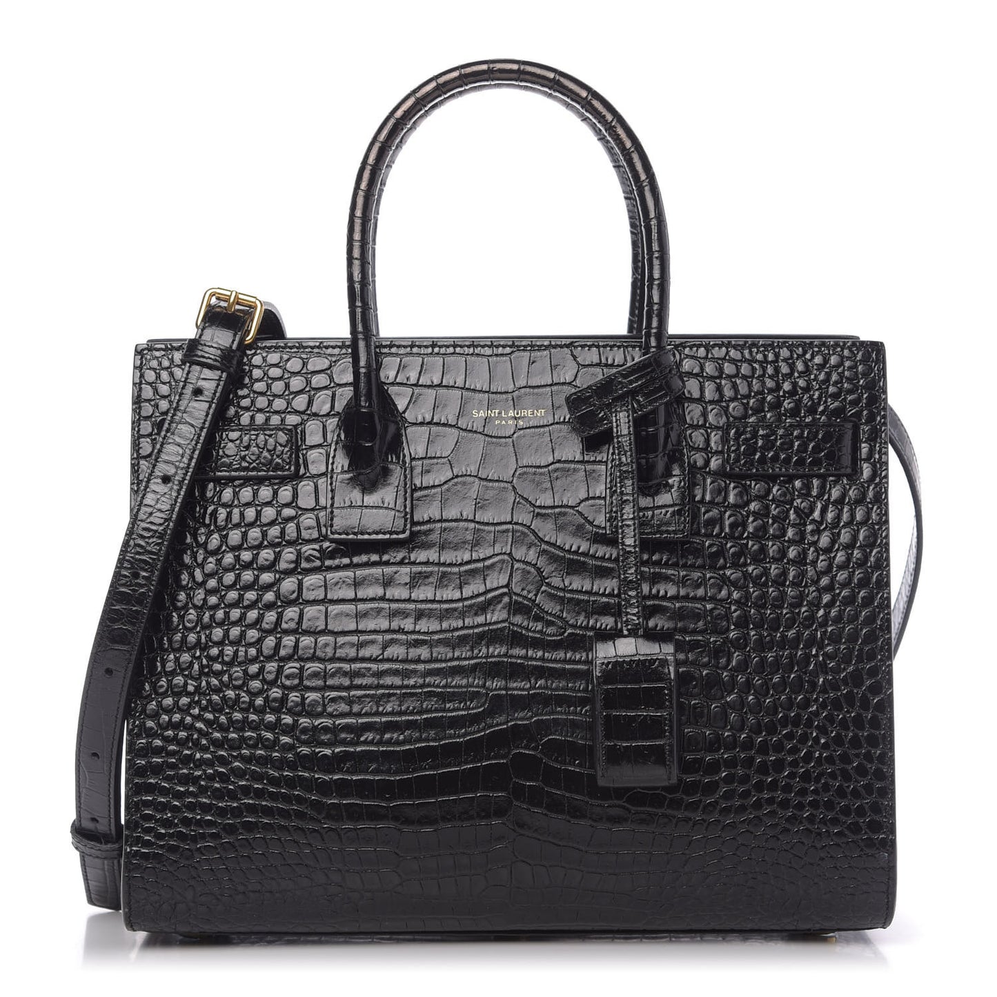 Calfskin Crocodile Embossed Baby Sac De Jour Black