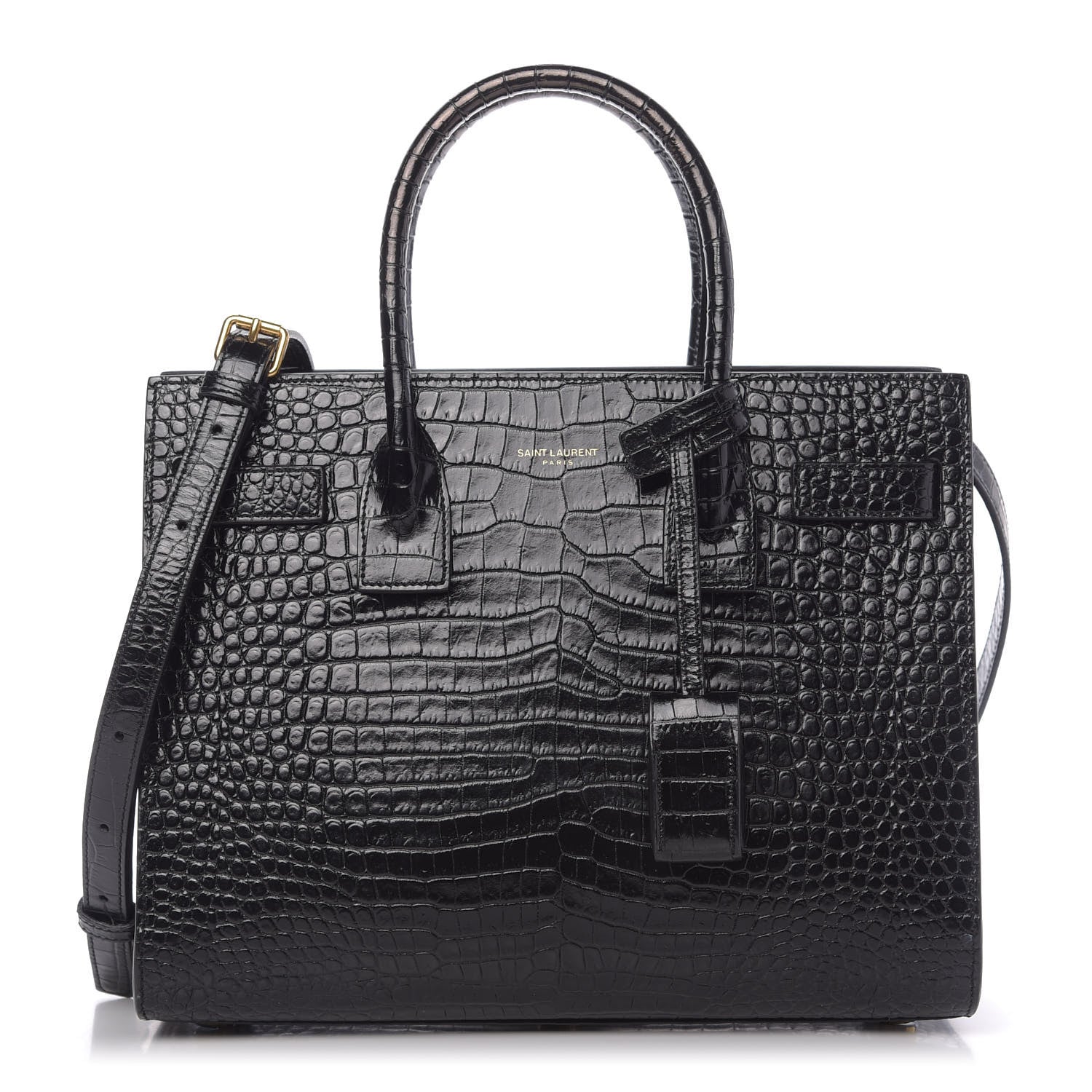 Saint Laurent Calfskin Crocodile Embossed Baby Sac De Jour Black 1 of 9