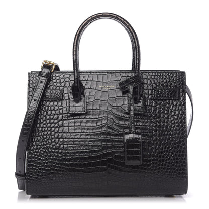 Saint Laurent Calfskin Crocodile Embossed Baby Sac De Jour Black 1 of 9