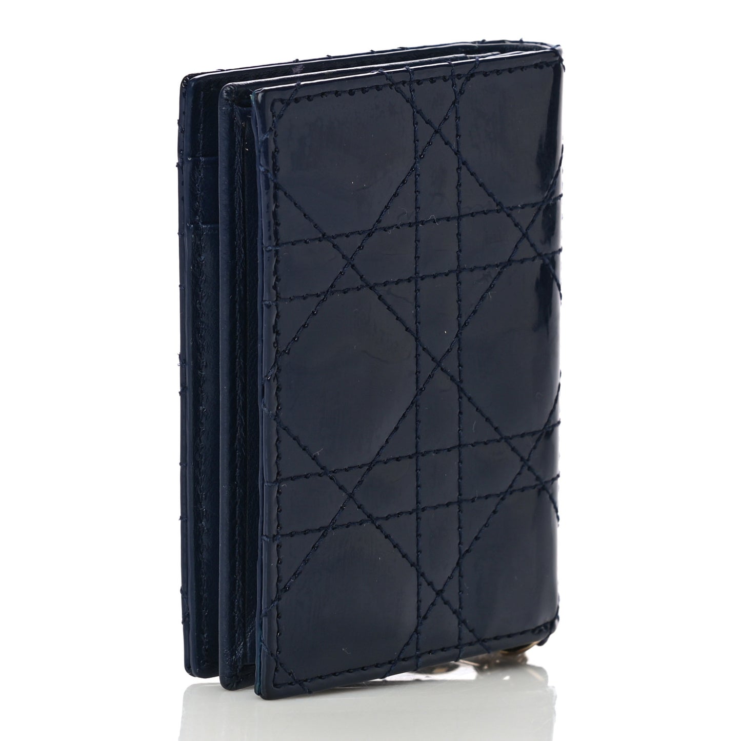 Patent Cannage Lady Dior Card Holder Blue