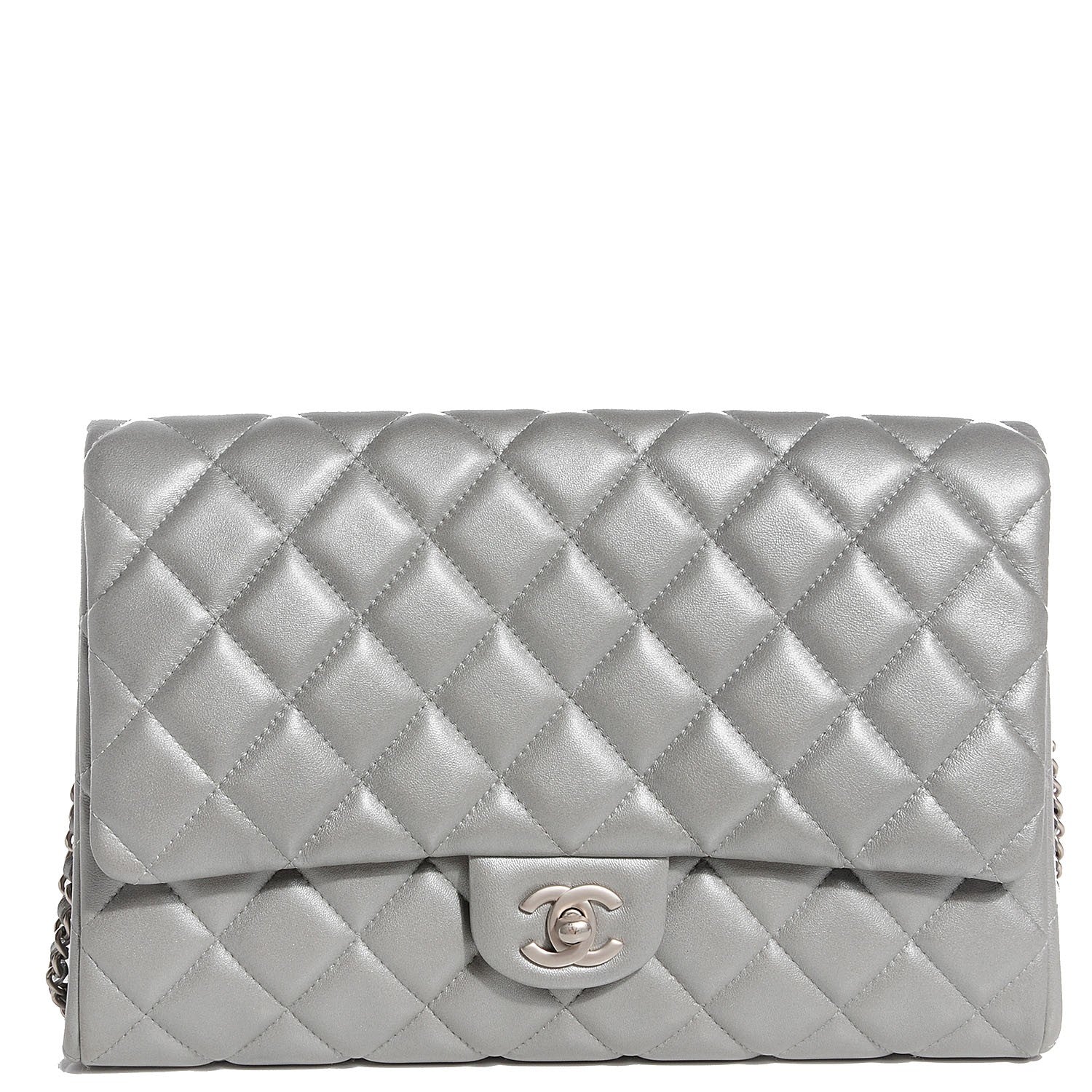 Chanel Lambskin Quilted Clutch With Chain Flap Silver 1 of 8