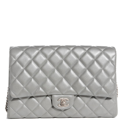 Chanel Lambskin Quilted Clutch With Chain Flap Silver 1 of 8