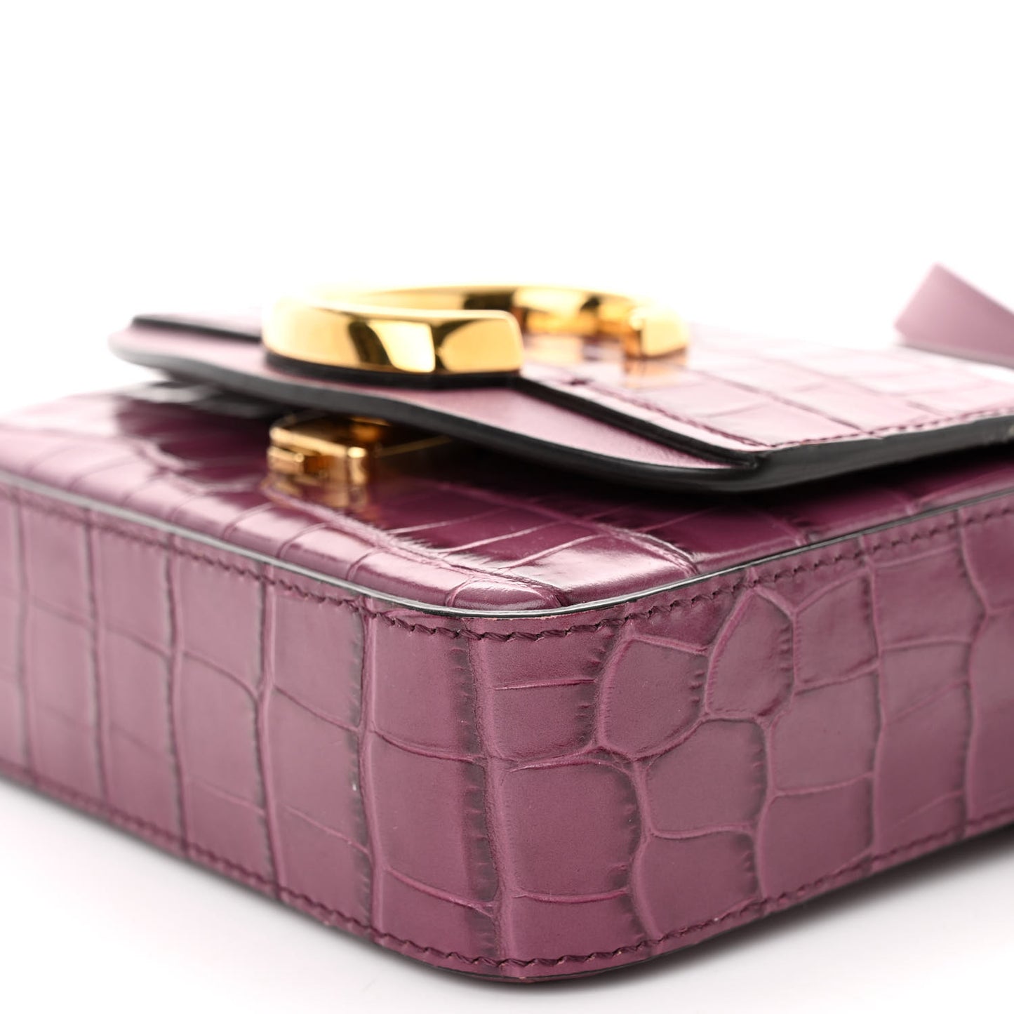 Calfskin Crocodile Embossed Mini C Double Carry Crushed Violet