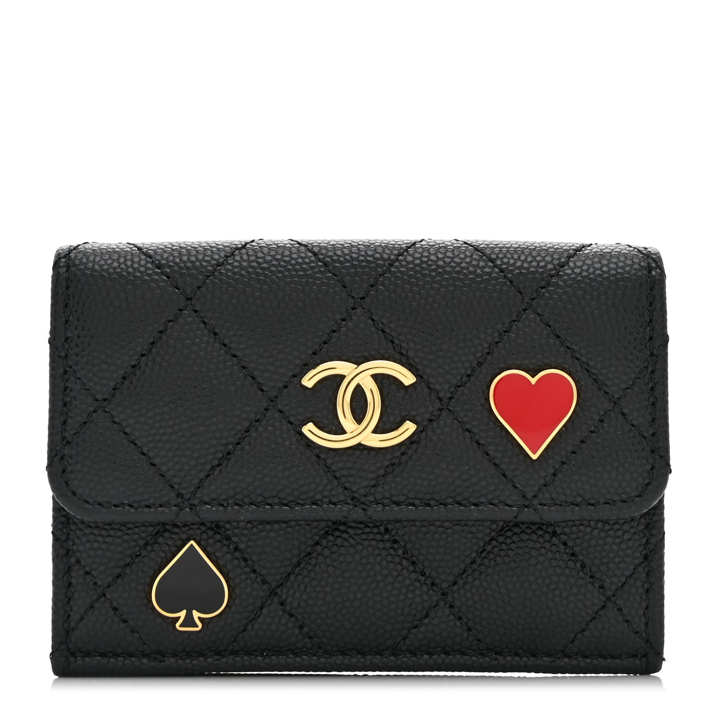 Caviar Quilted Enamel Coco Casino Double Flap Wallet Black