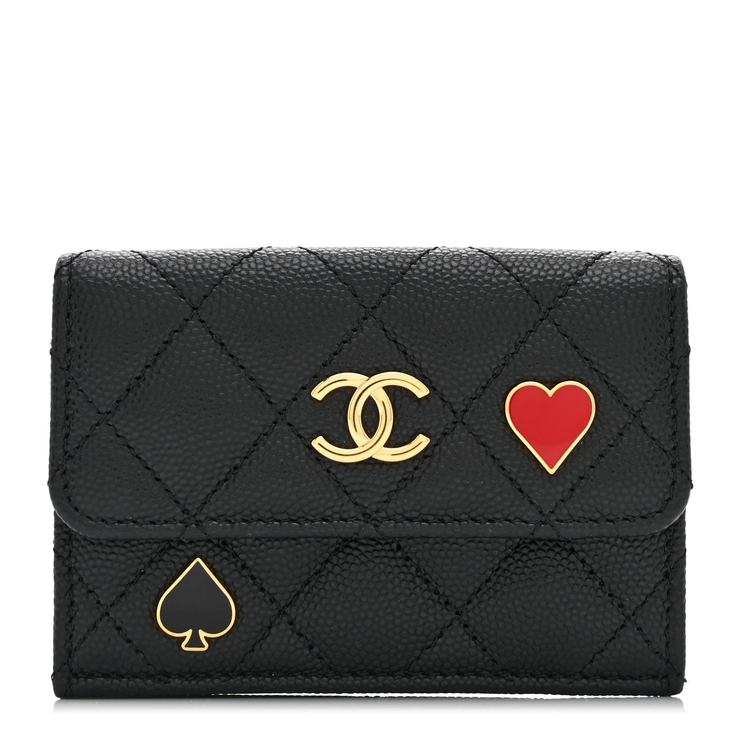 Chanel Caviar Quilted Enamel Coco Casino Double Flap Wallet Black 1 of 7