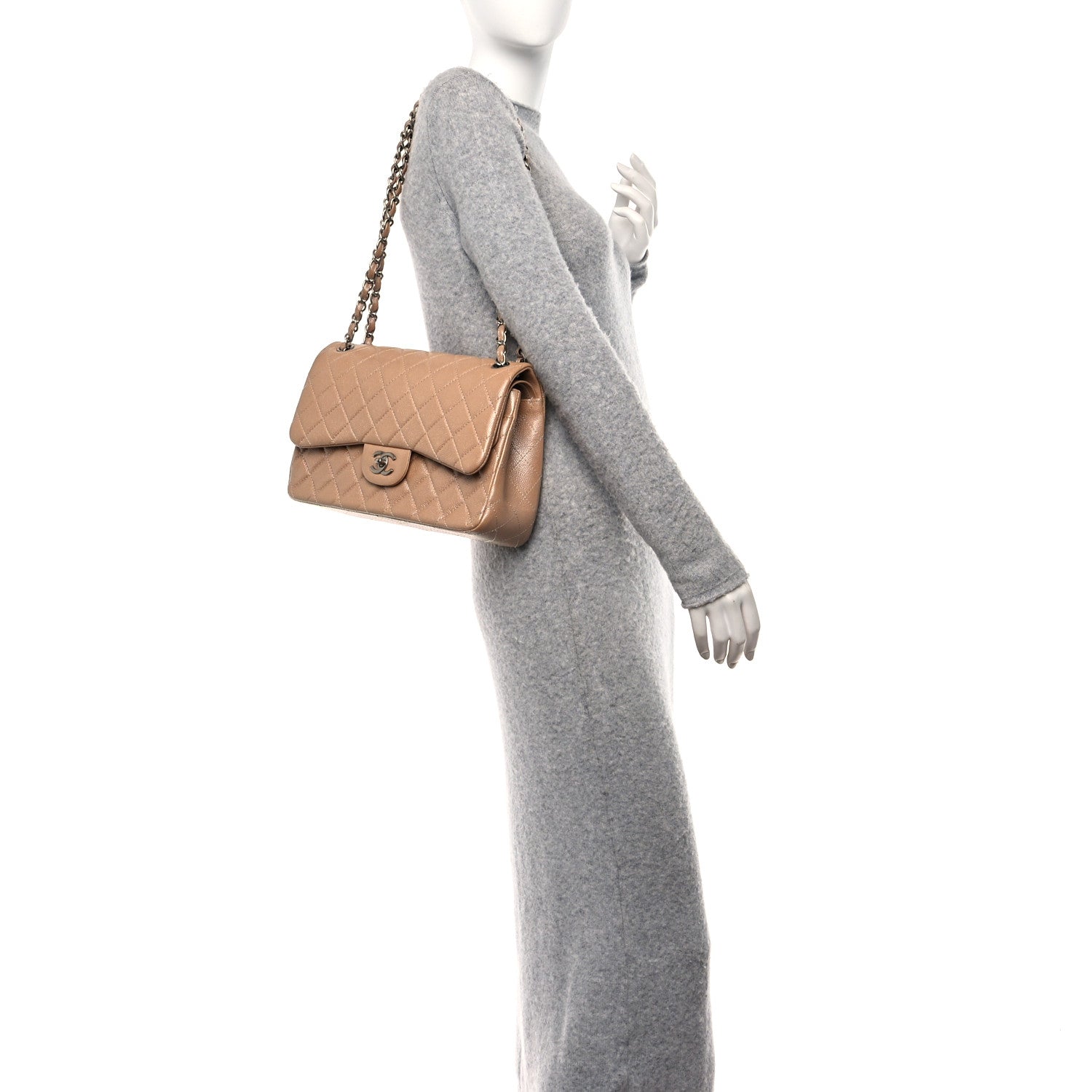Chanel Pearly Caviar Quilted Jumbo Double Flap Beige 2 of 13