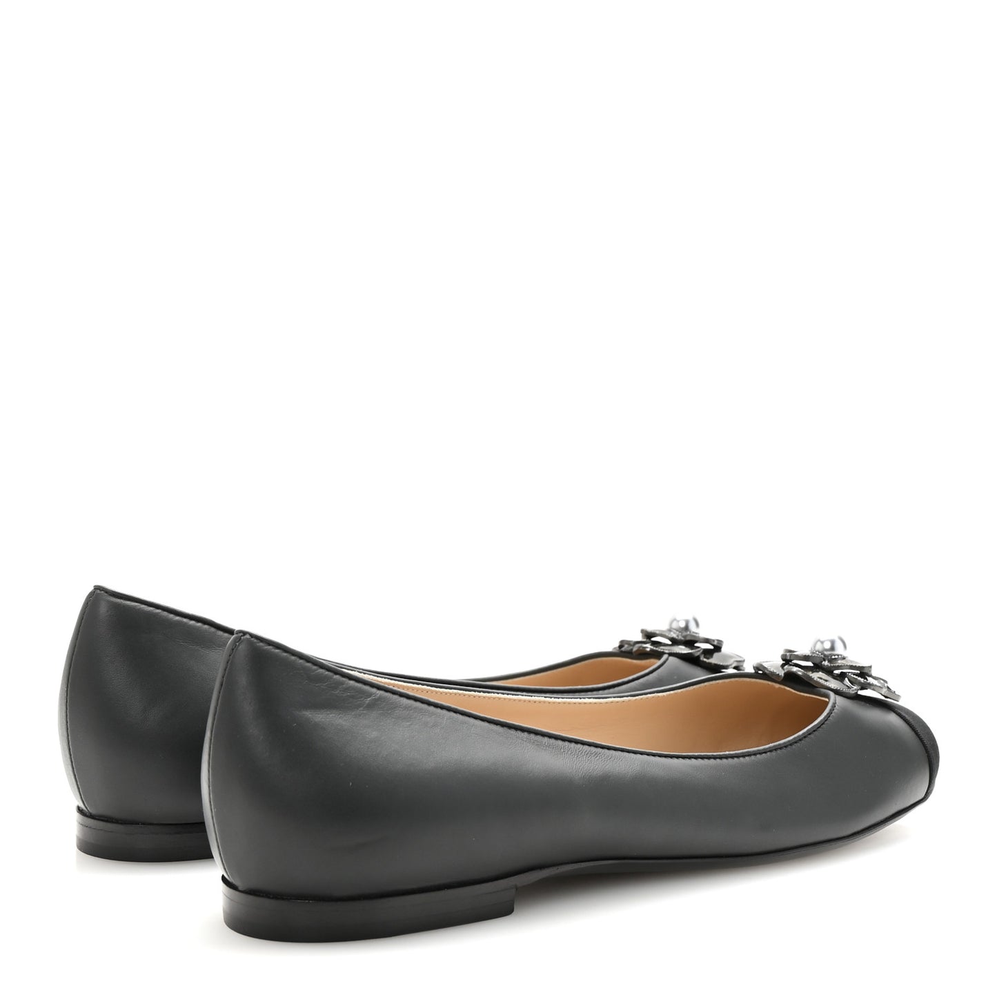 Lambskin Grosgrain Camellia Ballerina Flats 40 Dark Grey Black