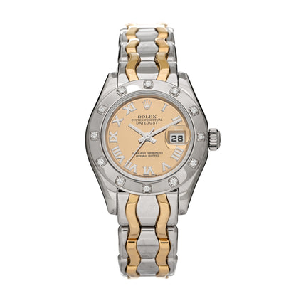 Rolex 18K White Yellow Gold Diamond 29mm Pearlmaster Datejust Watch Champagne 80319 1 of 4