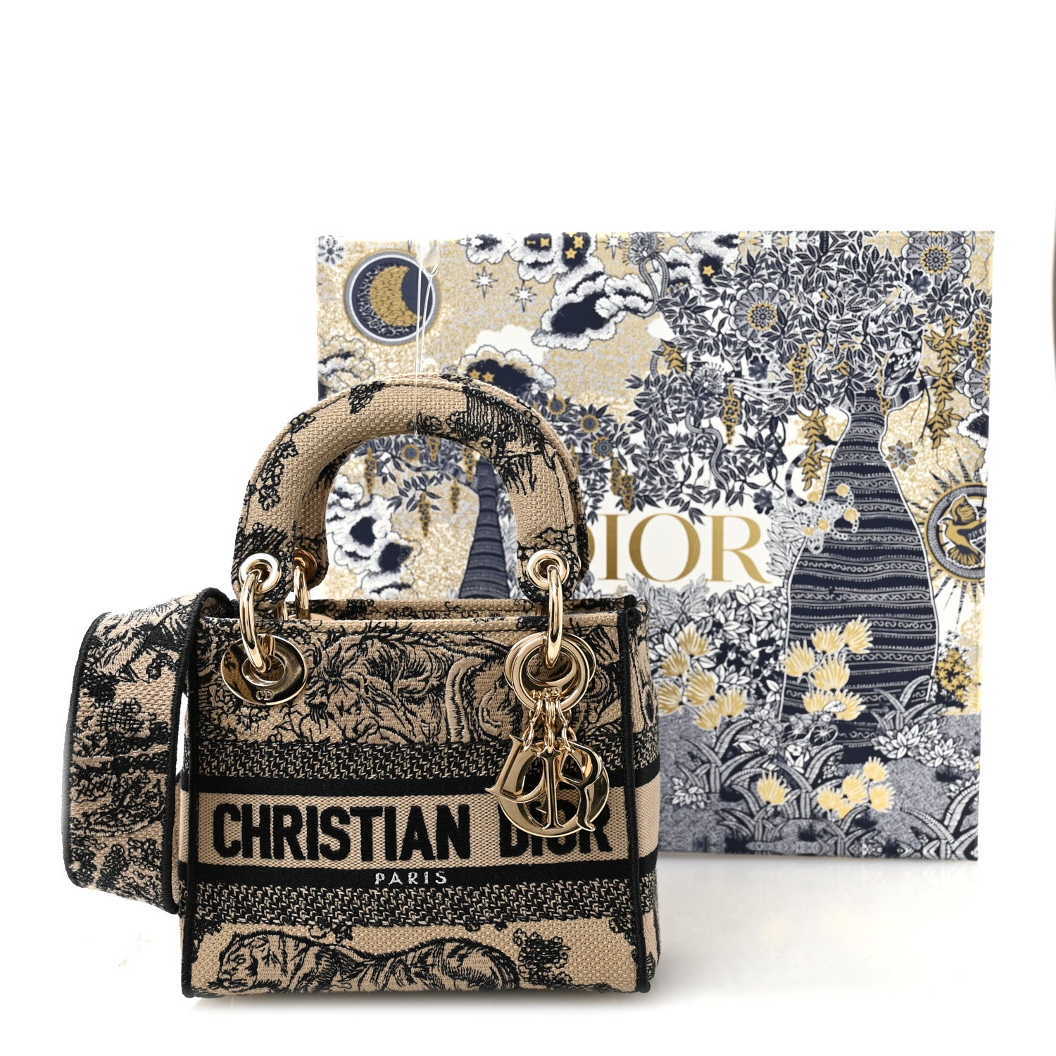 Christian Dior Canvas Toile De Jouy Embroidered Mini Lady D-Lite Brown Multicolor 11 of 11
