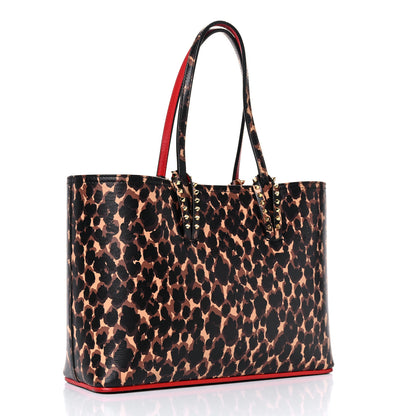 Christian Louboutin Calfskin Leopard Print Spikes Small East West Cabata Tote Brown 4 of 28
