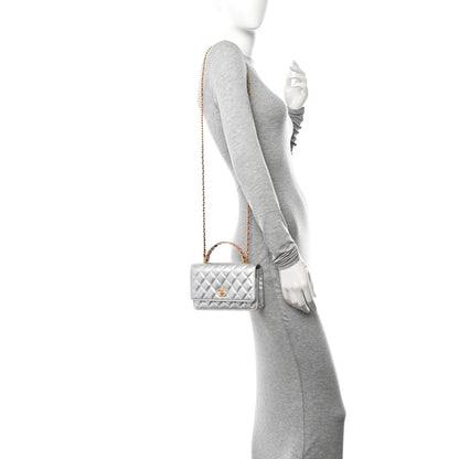 Chanel Metallic Calfskin Quilted Top Handle Wallet on Chain WOC Silver 2 of 12