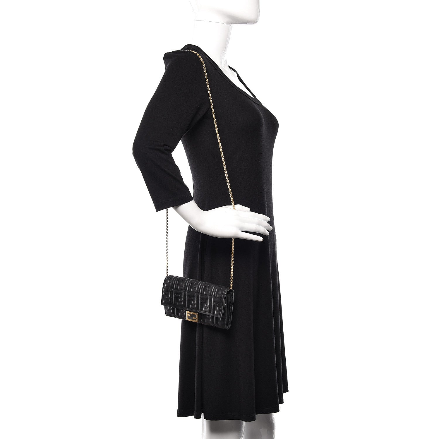 Fendi Nappa Matisse FF Embossed Continental Wallet On Chain Black 2 of 10