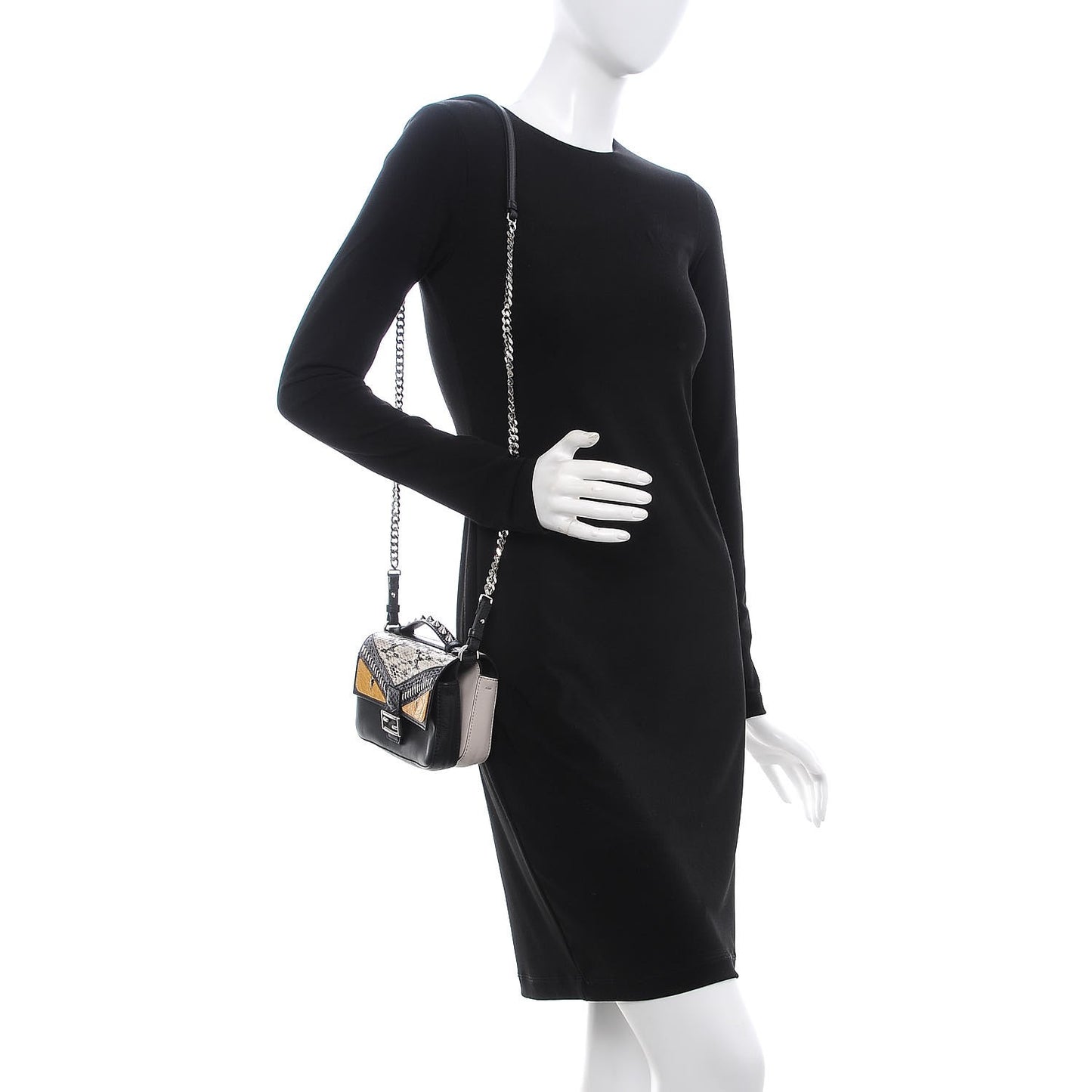 Calfskin Elaphe Crocodile Monster Studded Micro Double Baguette Black Grigio Polvere