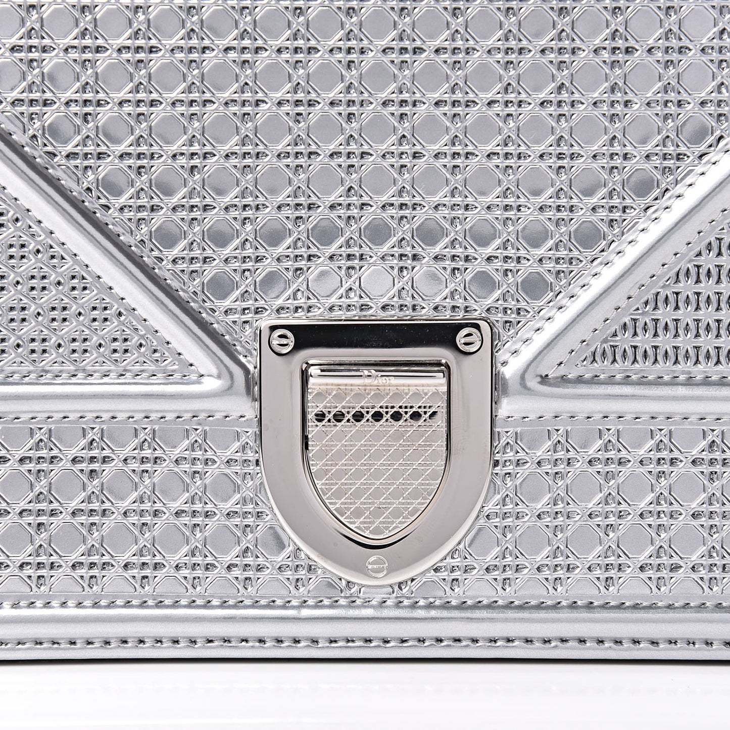 Metallic Patent Micro-Cannage Medium Diorama Flap Bag Silver
