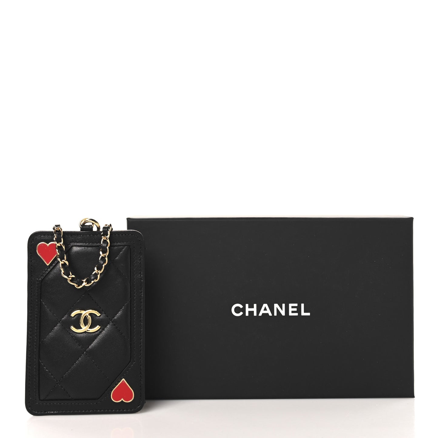 Lambskin Quilted Enamel Coco Casino Card Holder On Chain Black