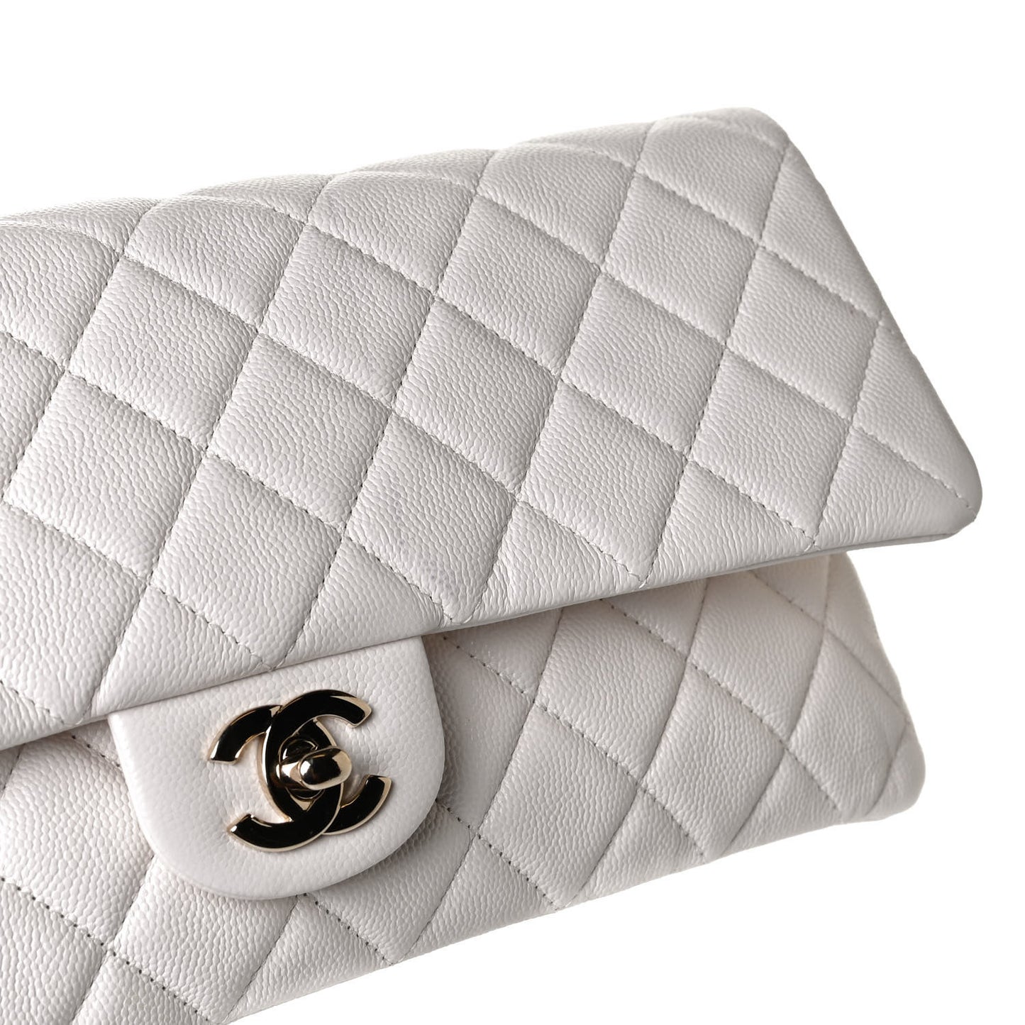Caviar Quilted Flap Clutch White