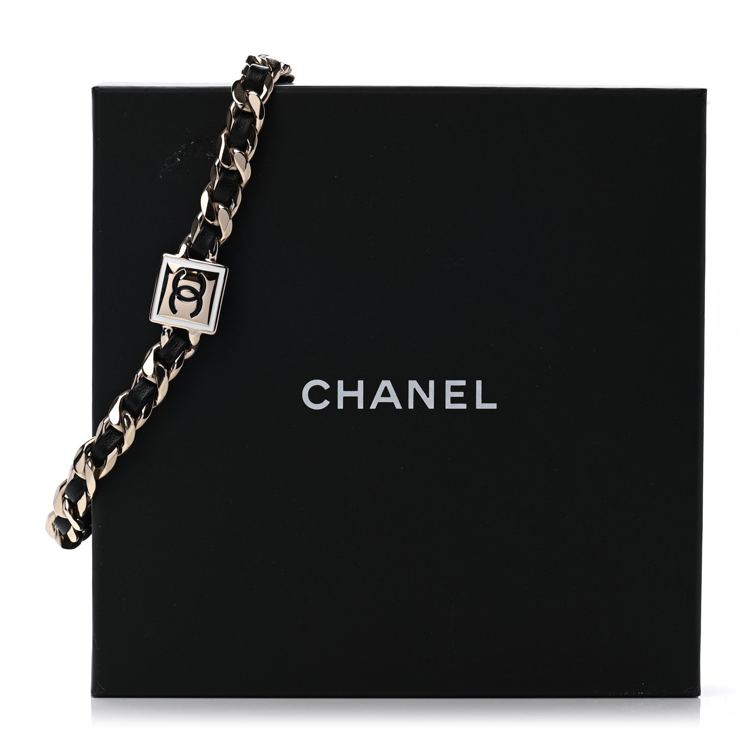 Chanel Metal Lambskin CC Square Choker Gold Black White 6 of 6
