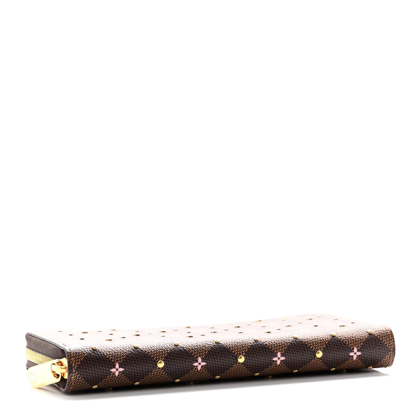 Damier Ebene Studded Zippy Wallet Rose Ballerine