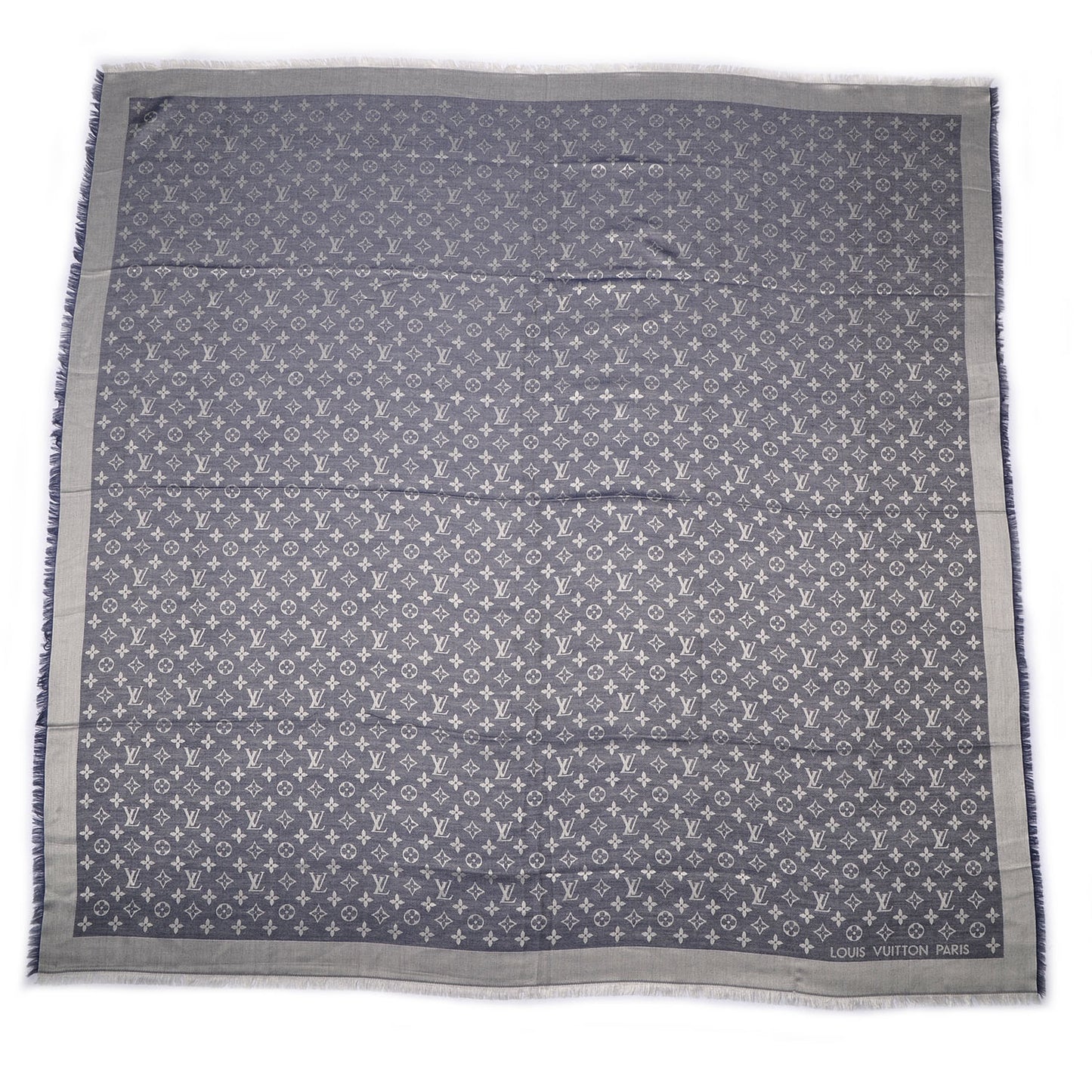 Silk Wool Monogram Denim Shawl Blue