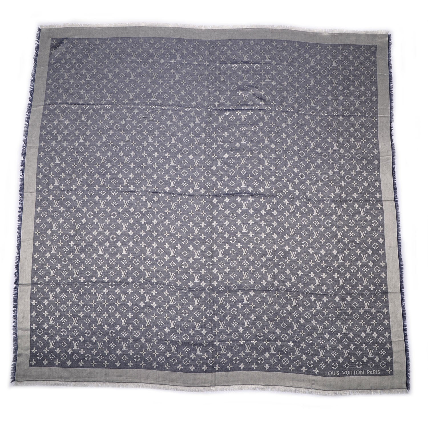 Louis Vuitton Silk Wool Monogram Denim Shawl Blue 3 of 5