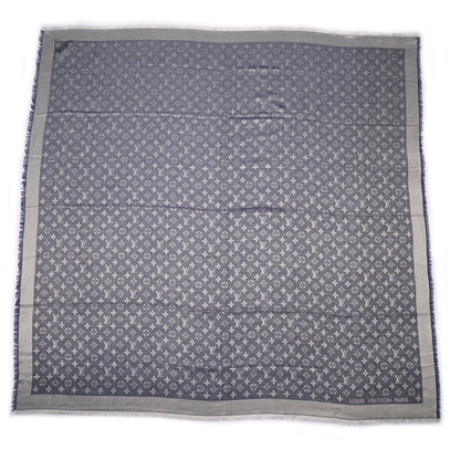 Louis Vuitton Silk Wool Monogram Denim Shawl Blue 3 of 5