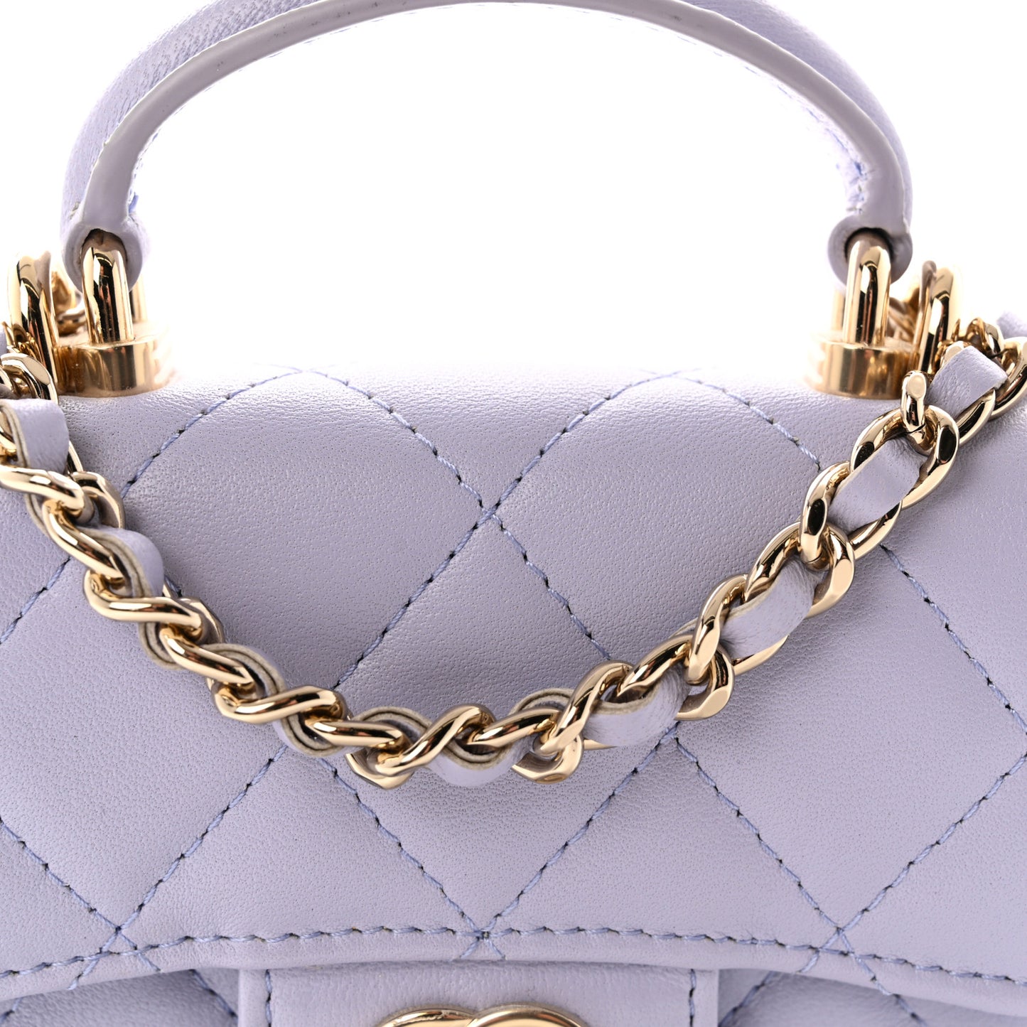Lambskin Quilted Top Handle Flap Coin Purse With Chain Light Purple