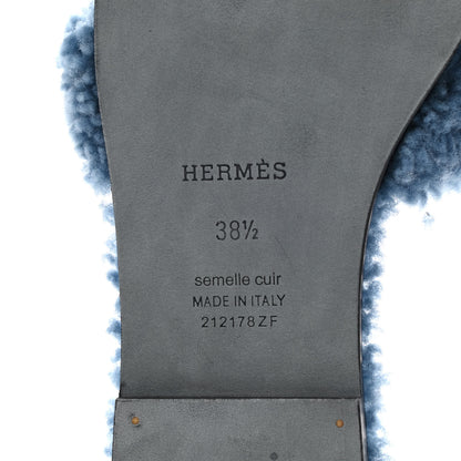 Hermes Woolskin Oran Sandals 38.5 Bleu 6 of 8