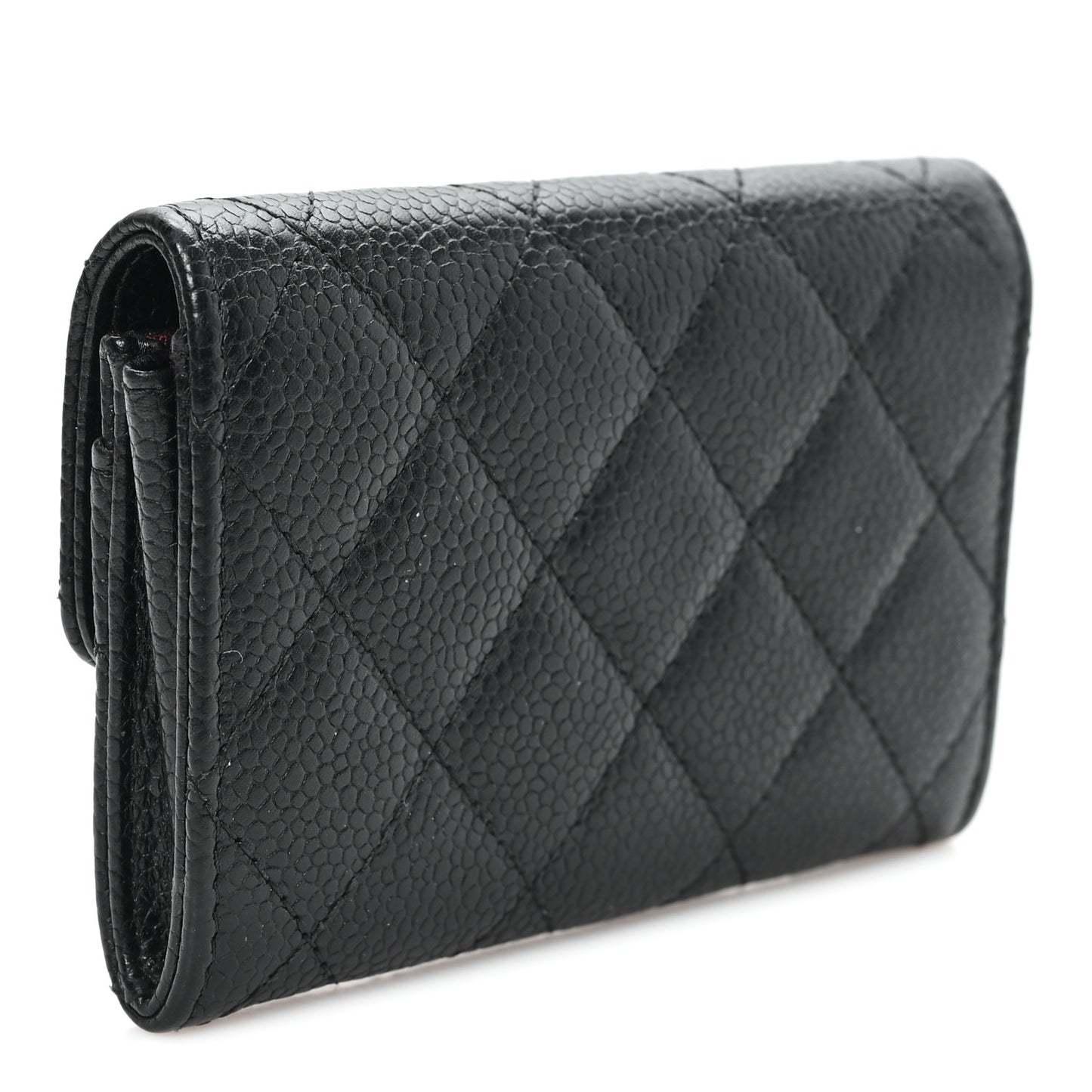 Caviar Quilted Flap Card Holder Wallet Black