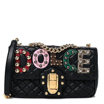 Dolce & Gabbana Lambskin Watersnake Embellished Lucia Shoulder Bag Black 1 of 11