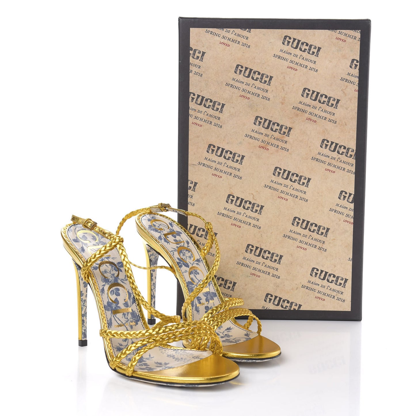 Metallic Nappa Braided Haines High Heel Sandals 38 Gold