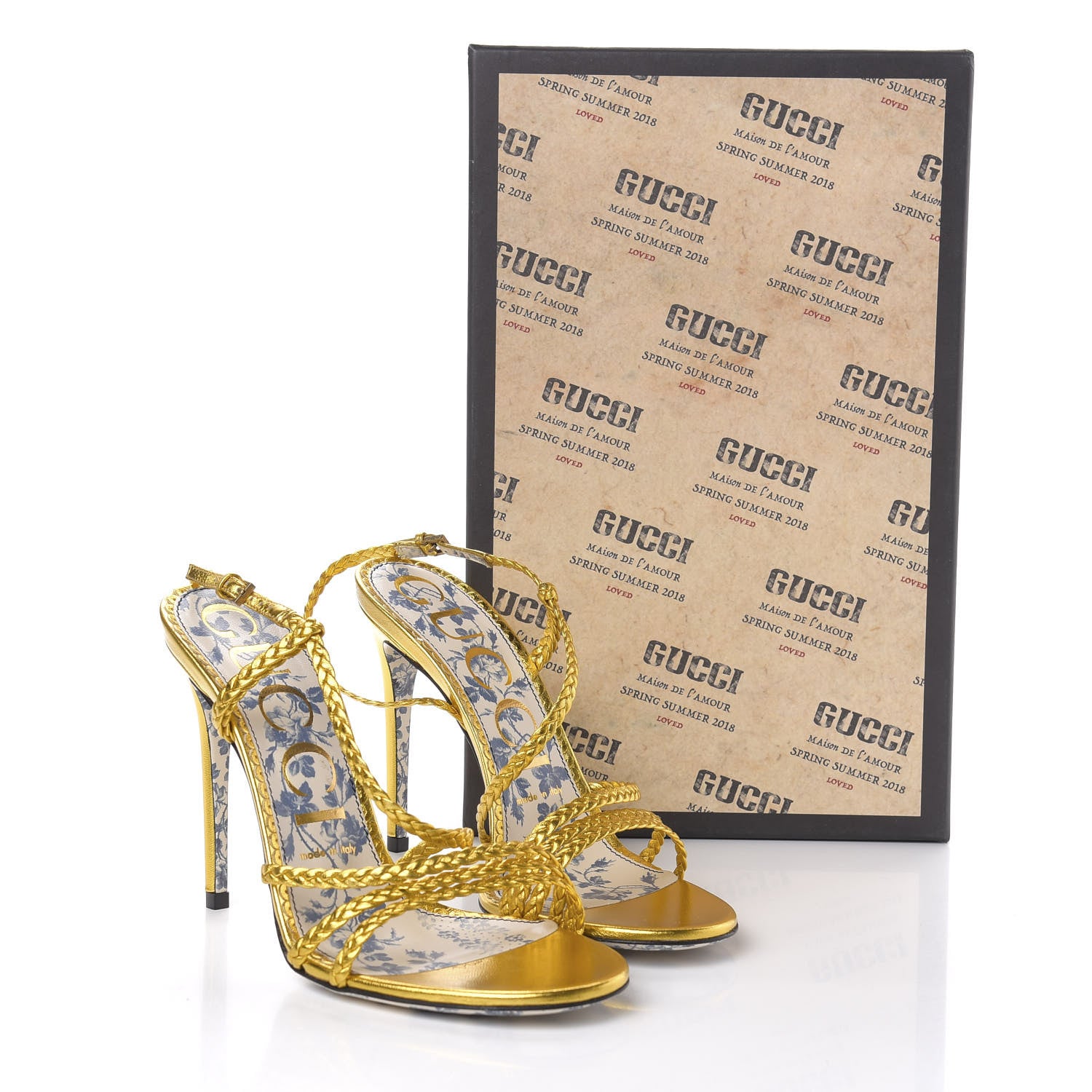 Gucci Metallic Nappa Braided Haines High Heel Sandals 38 Gold 10 of 10