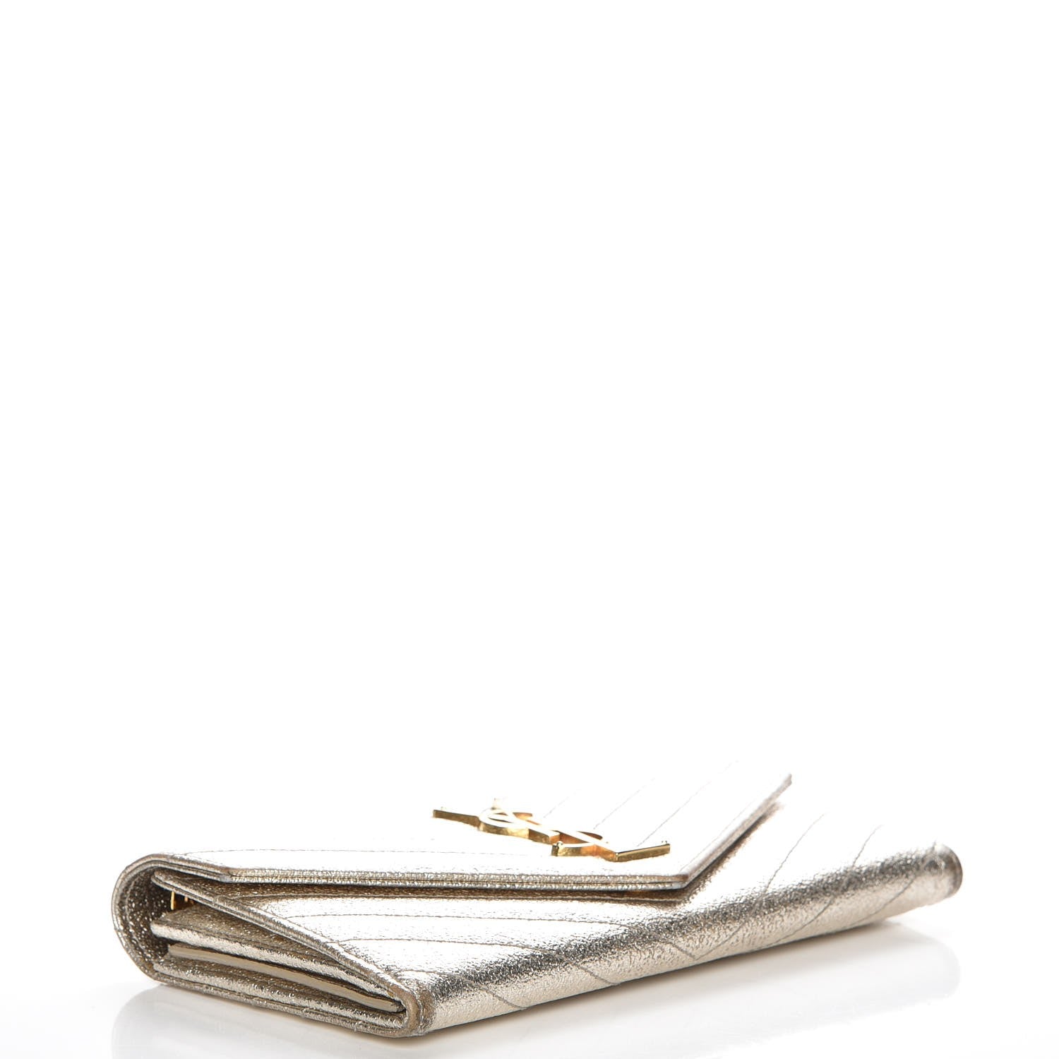 Saint Laurent Metallic Crackled Calfskin Matelasse Chevron Monogram Flap Wallet Gold 4 of 13