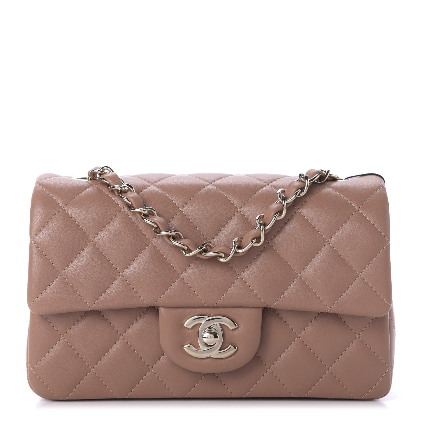 Lambskin Quilted Mini Rectangular Flap Brown