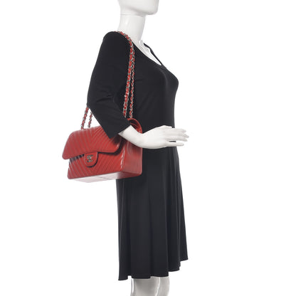 Chanel Caviar Chevron Quilted Jumbo Double Flap Dark Red 2 of 14