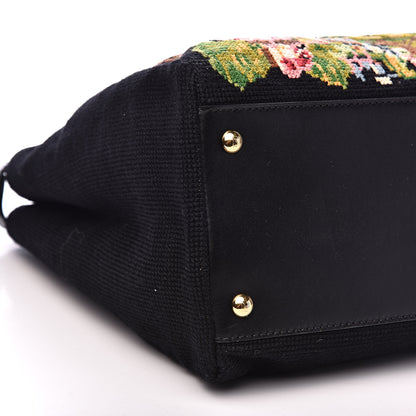 Fendi Canvas Embroidered Large Peekaboo Iconic Satchel Black Multicolor 11 of 12