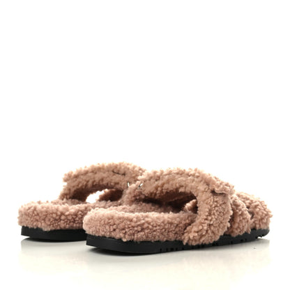 Hermes Woolskin Womens Chypre Sandals 37.5 Bois De Santal 4 of 9