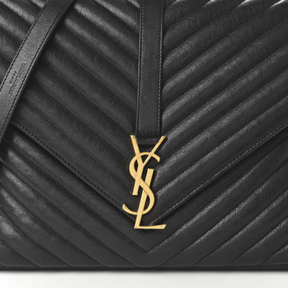 Saint Laurent Sheepskin Matelasse Chevron Monogram Large College Satchel Black 10 of 10